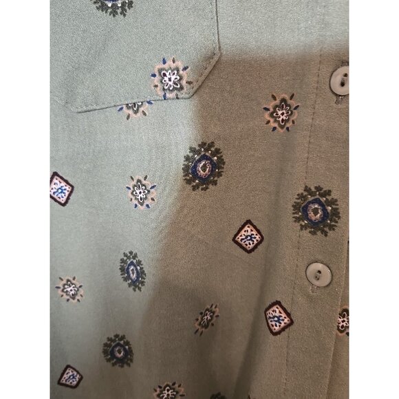 URBAN GIRL Olive Green With Design Long Sleeve Button Up Shirt Pockets Size M - Picture 6 of 11